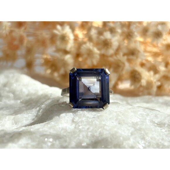 London Blue Topaz Princess Cut 925 Sterling Silver Vintage Ring - sz 6.5 - Picture 6 of 11